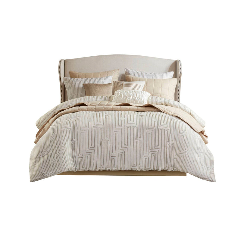 10 PCS Queen Luxury Jacquard Comforter Set Ivory