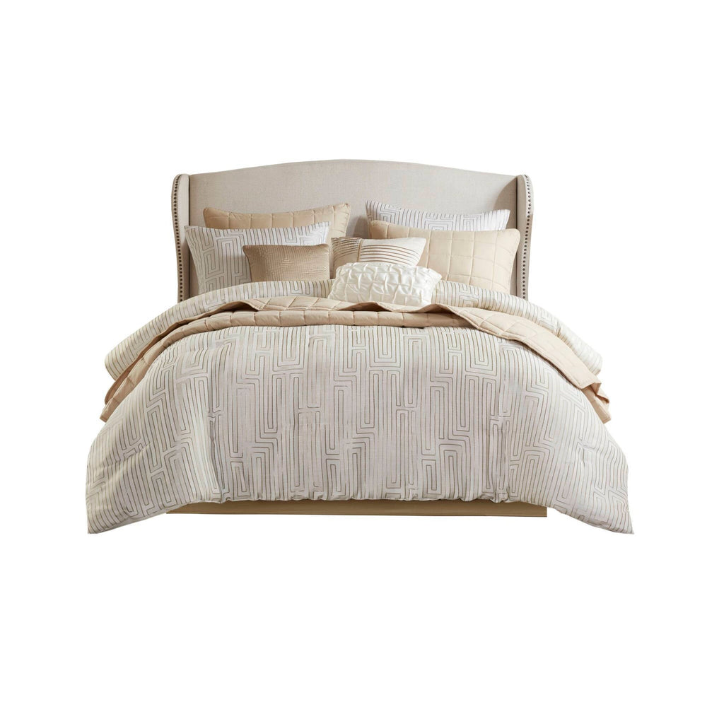 10 PCS Cal King Luxury Jacquard Comforter Set Ivory Media 2