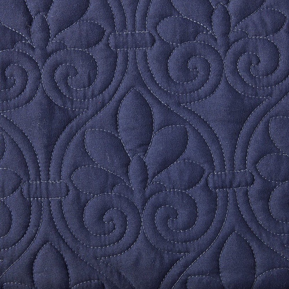 3 Piece Split Corner Pleated Quilted Bedspread Navy Queen Media 8