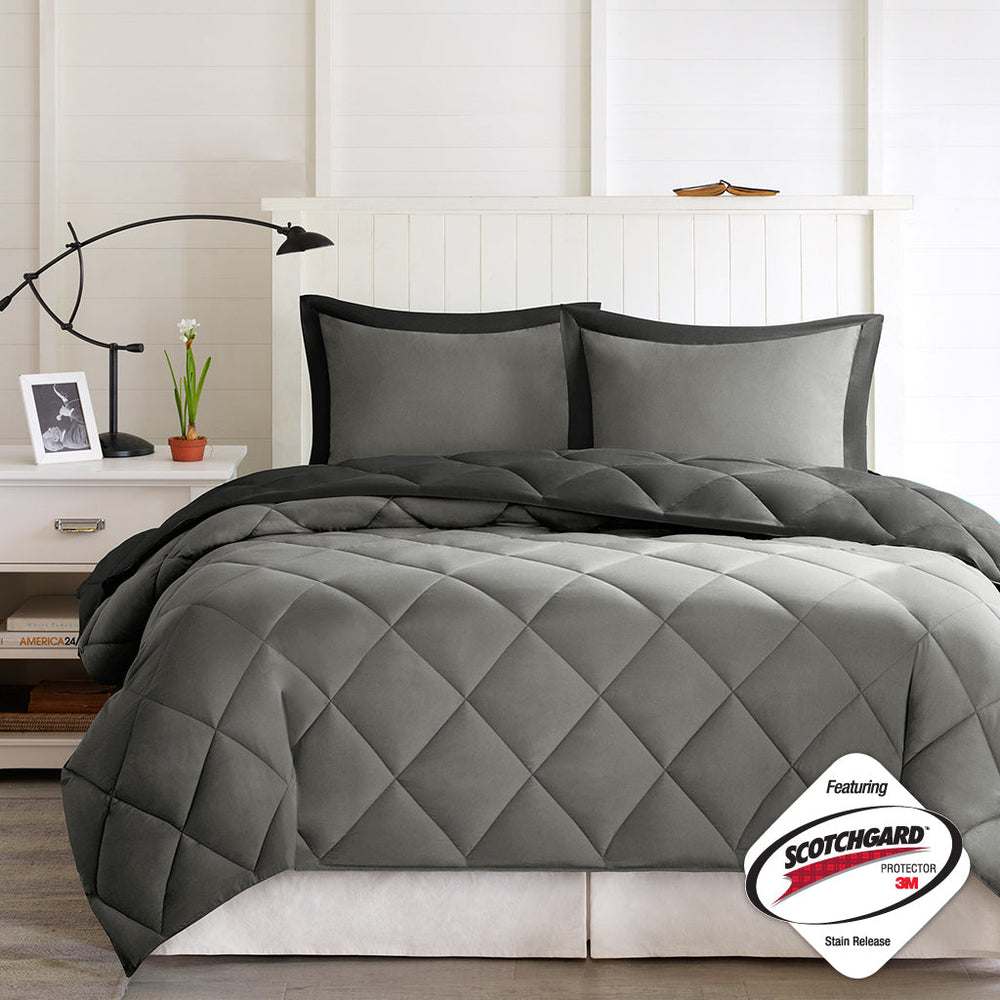 King 3M Scotchgard Diamond Quilting Reversible Down Alternative Comforter Set Media 6