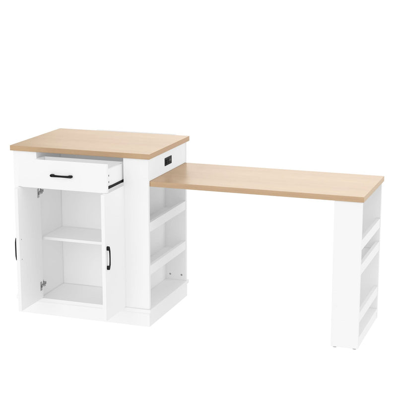 Extendable Island Console & Particle Board White Finish & Multi-Functional Storage