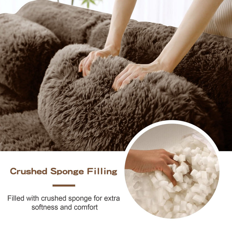 L Shaped Sofa With Chaise Soft Fluffy Plush Fabric For Cozy Living Room And Home Lounge