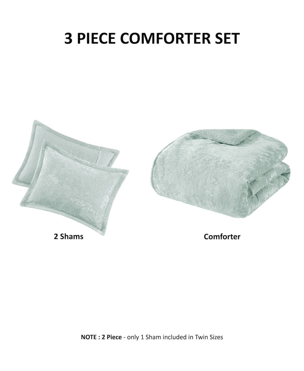3 PCS Full/Queen Crushed Velvet   Reversible Comforter Set Aqua Media 4