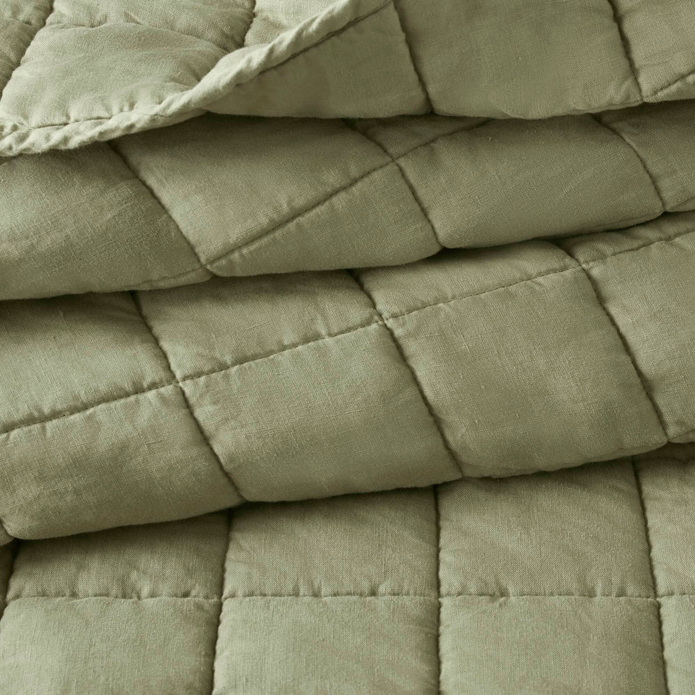 3-Piece Full/Queen Linen Garment Washed Quilt Set,Olive Green Media 2