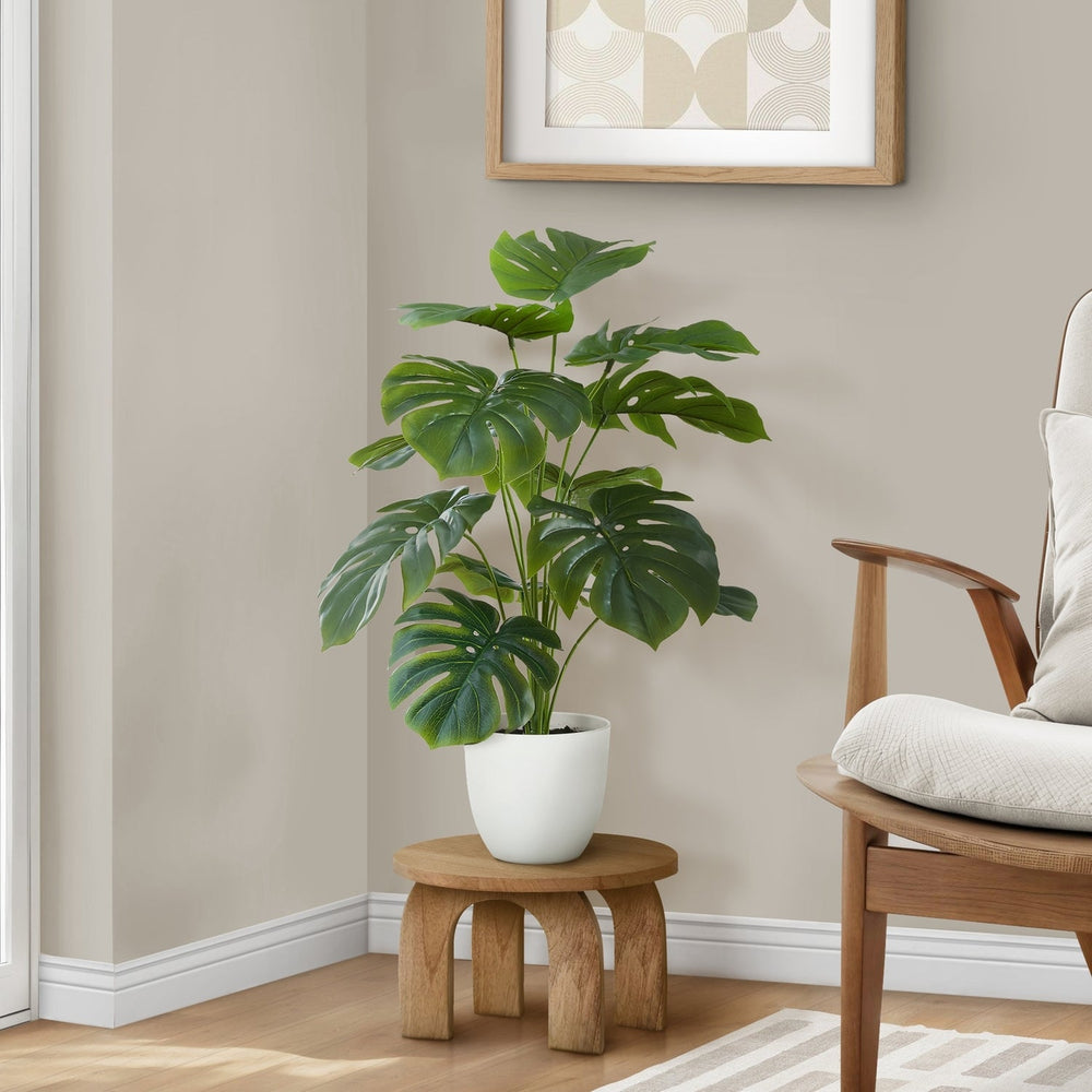 Artificial Monstera Plant, 24' Tall, Green Faux Potted Indoor Decor with Real Touch Leaves, White Pot, Tabletop Greenery Media 2