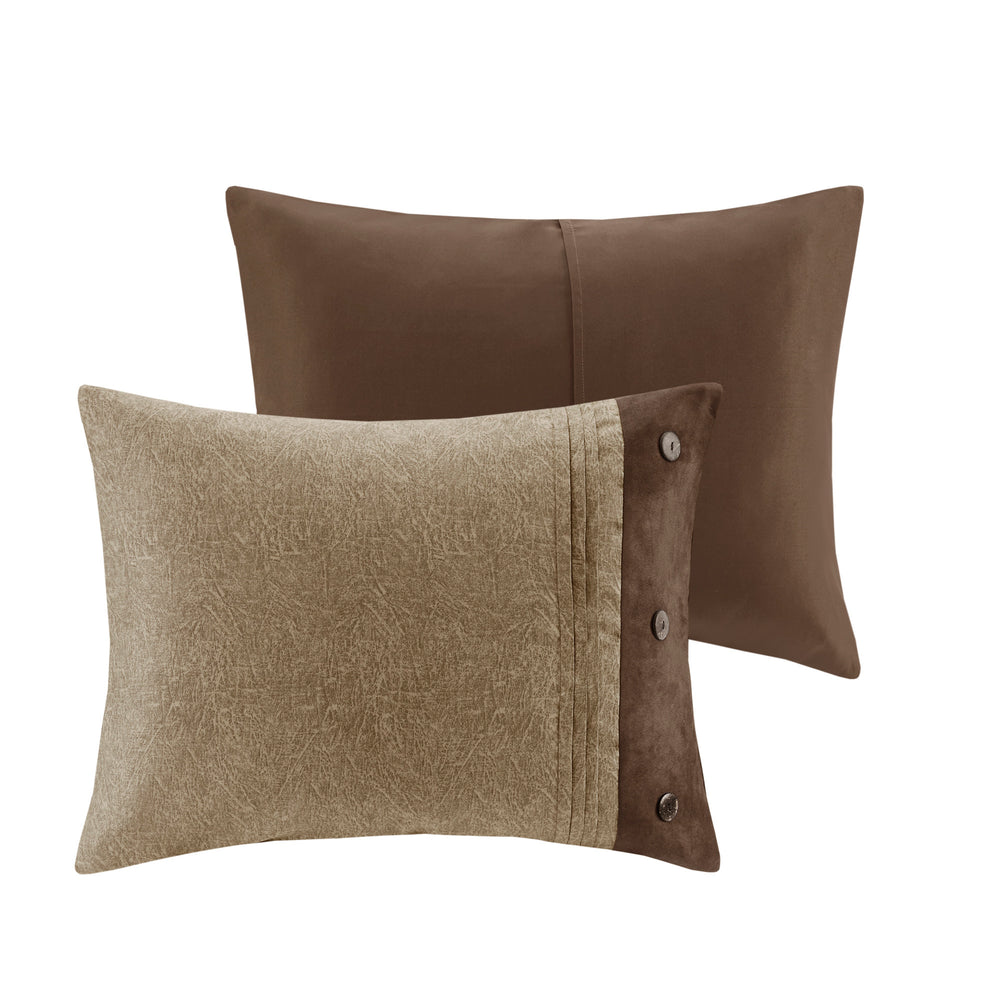 7 Piece Faux Suede Comforter Set Brown Queen Media 2
