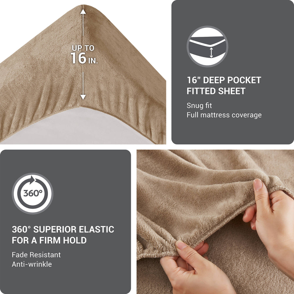 4 PCS Full Micro Plush Sheet Set Taupe Media 6
