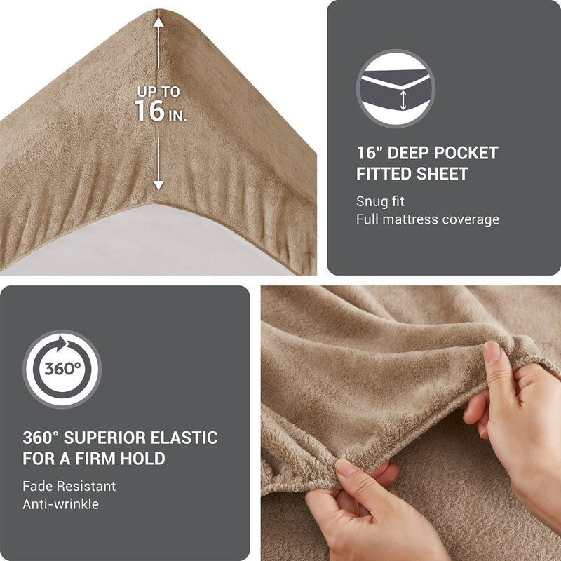 4 PCS King Micro Plush Sheet Set Taupe