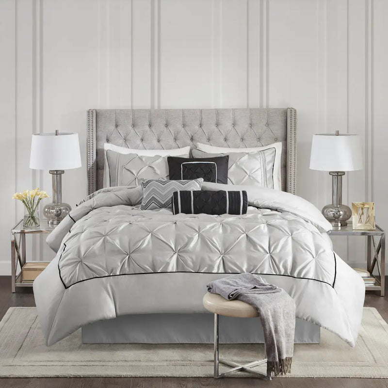 7-Piece 100% Polyester Pieced Pleated Tufted Comforter Set