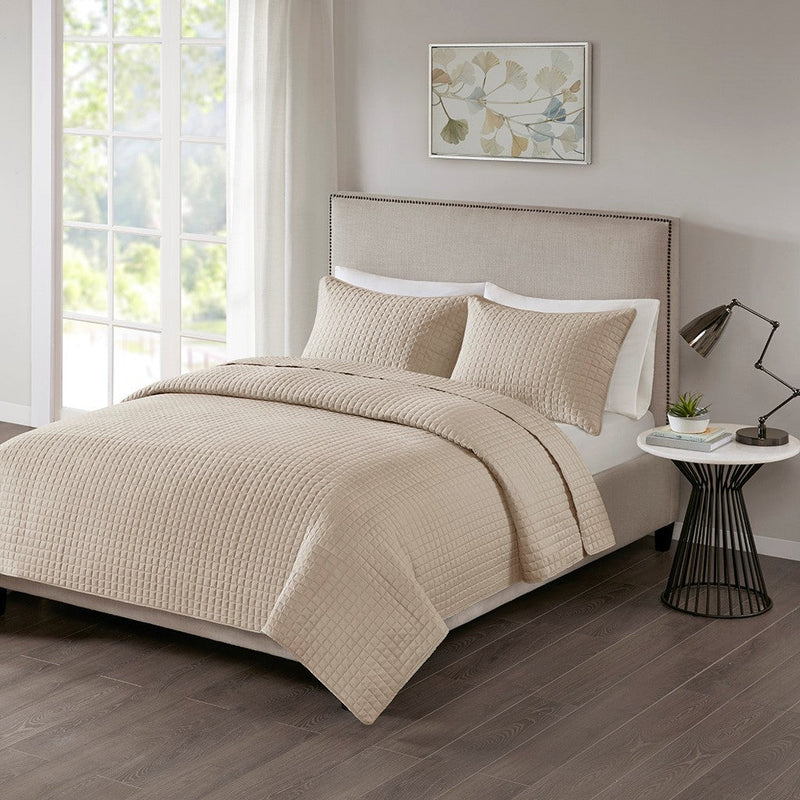 3 Piece Reversible Quilt Set Khaki King/Cal King