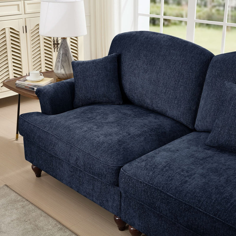 Sofas Chenille Upholstery Three Seater Mid Century Blue Living Room