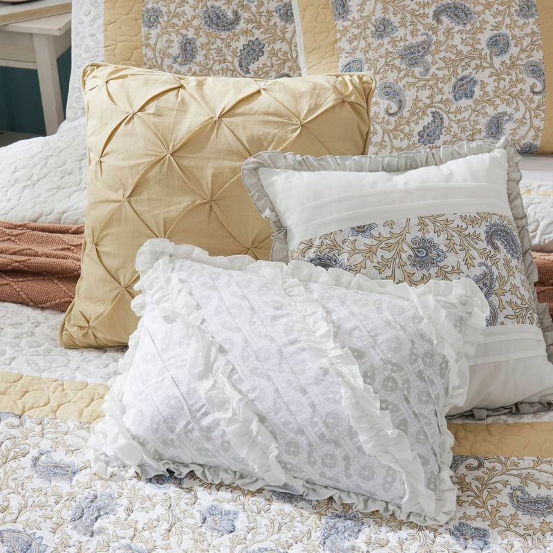 6 Piece Cotton Percale Quilt Set with Throw Pillows Yellow Full/Queen