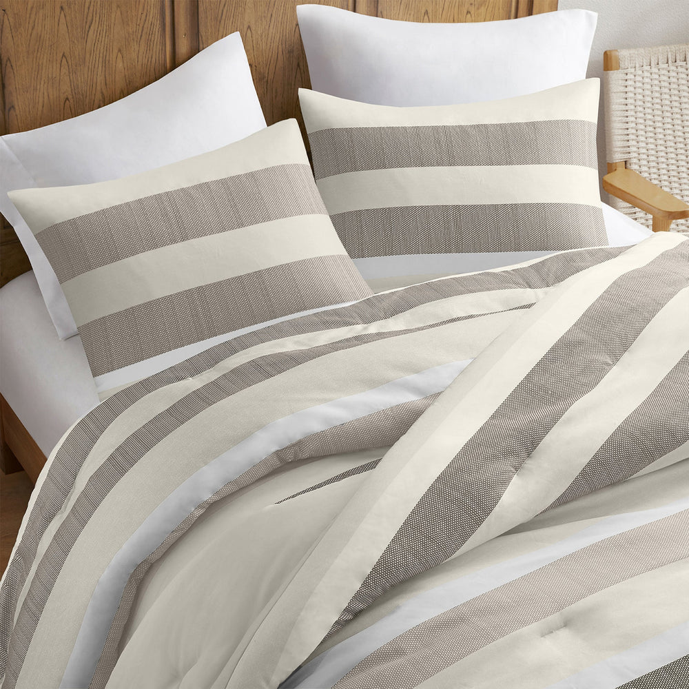 3-Piece King/Cal King Stripe Textured Print Comforter Set,Neutral Media 2