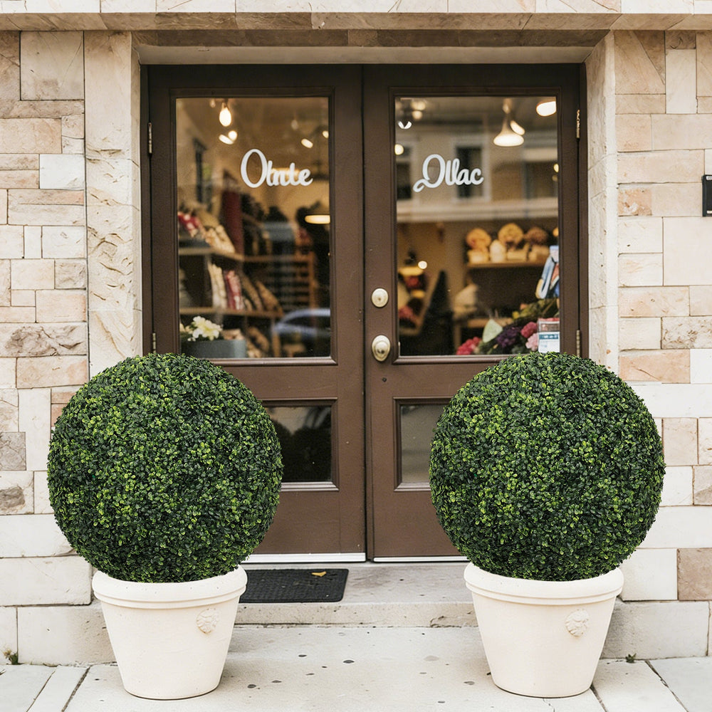 22.4IN dark Artificial Topiary Balls Outdoor Faux Boxwood Large Decorative Green Spheres for Garden Front Porch Patio Planter Decoration, 2pcs/set Media 10