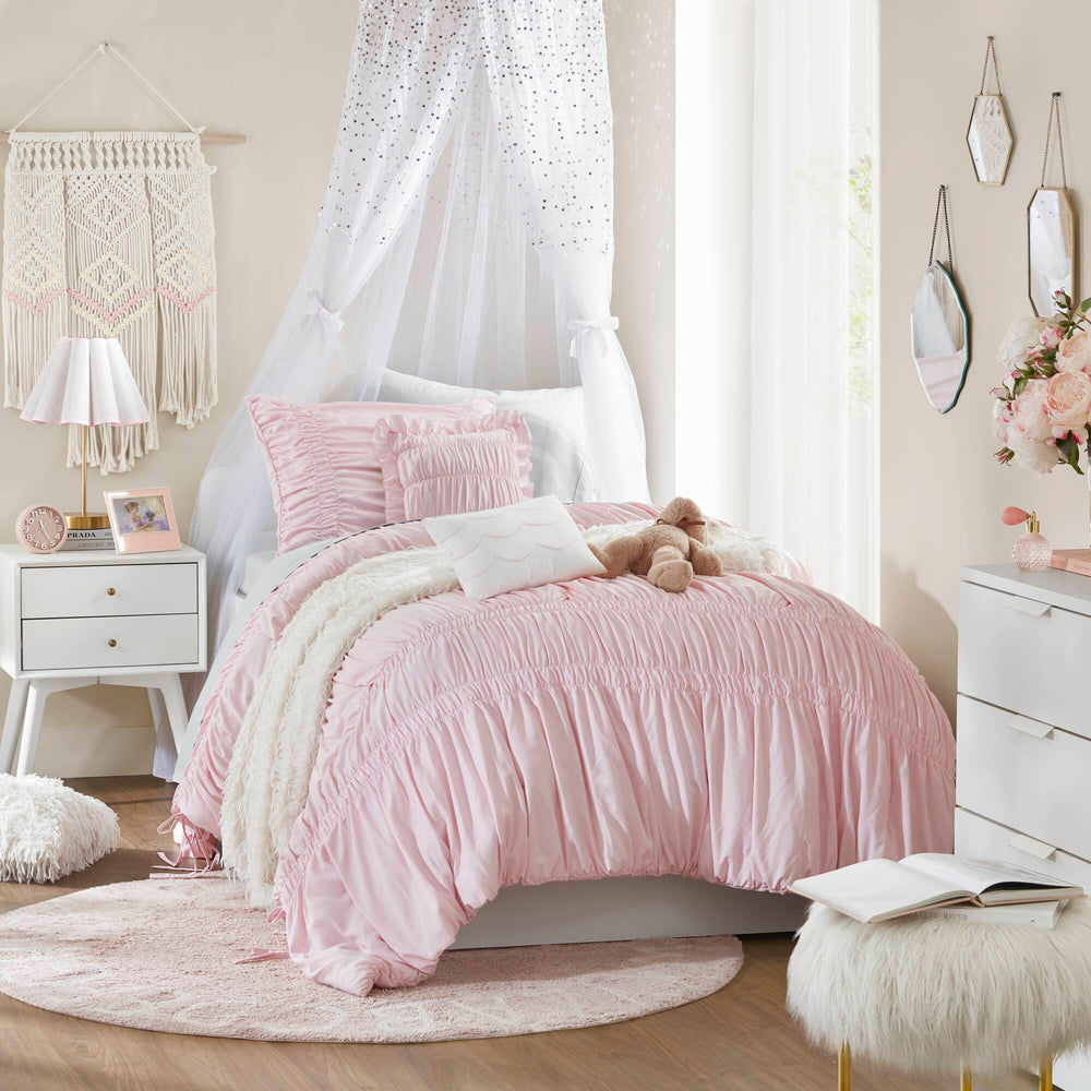 4 Pieces Twin/Twin XL Comforter Set,Pink Media 10