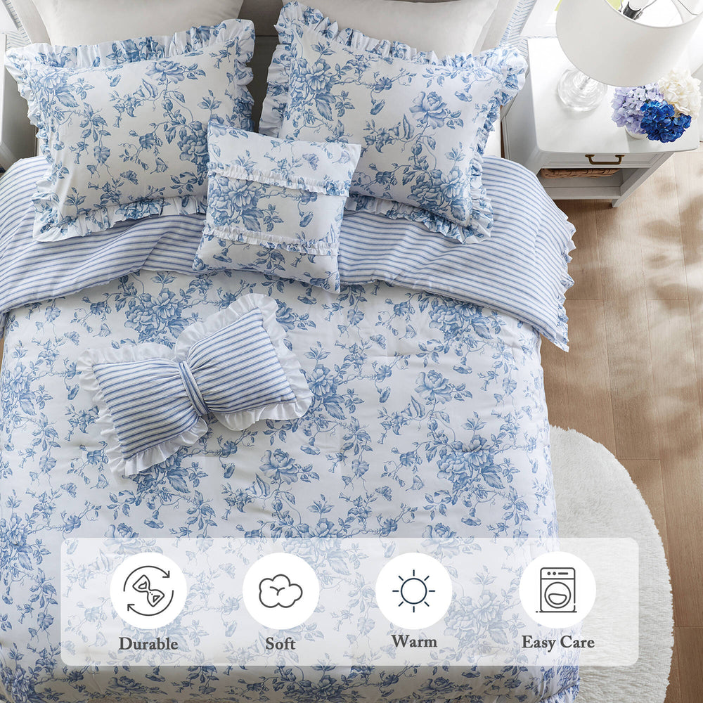5 Pieces King Comforter Set with Decorative Pillows,Blue Media 3