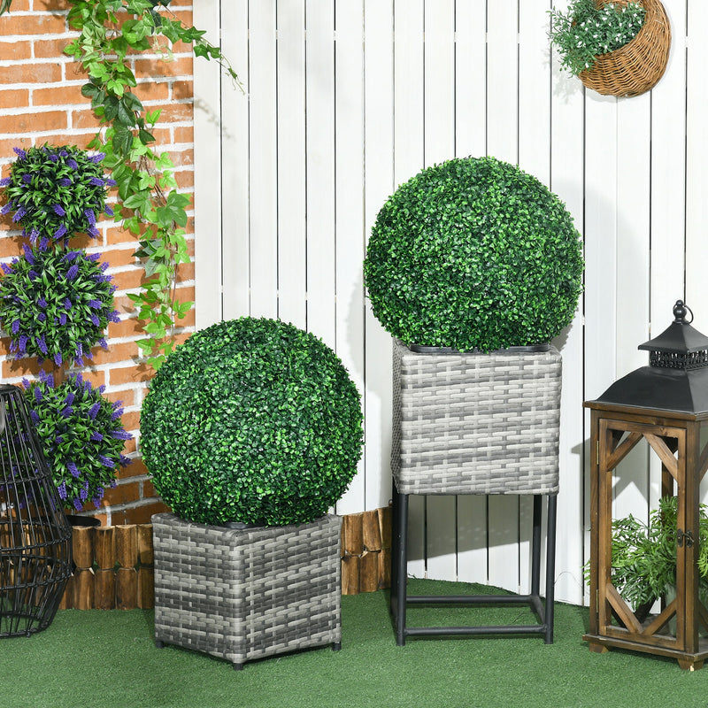 HOMCOM Set of 2 19.75 Inch Artificial Ball Boxwood Topiary Trees Balls, Indoor Outdoor Fake Plants for Home, Office & Living Room Decor