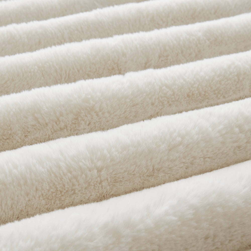 3-Piece Full/Queen  soft Faux Fur Ribbed Comforter Set,Ivory Media 17