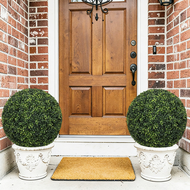 18.5IN dark Artificial Topiary Balls Outdoor Faux Boxwood Decorative Green Spheres for Garden Front Porch Patio Planter Decoration, 2pcs/set