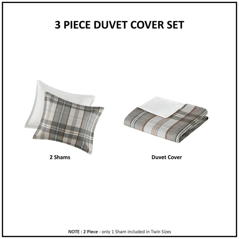3PCS Full/Queen Plaid Duvet Cover Set