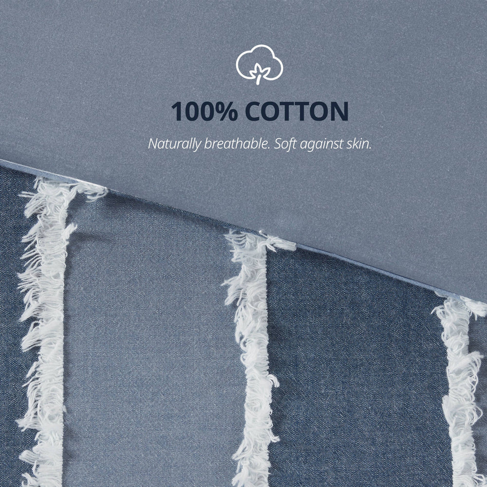 3 Pieces Full/Queen Striped Cotton Comforter Set,Blue Media 4