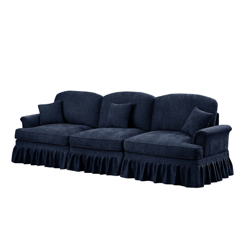 Sofas Chenille Upholstery Three Seater Mid Century Blue Living Room