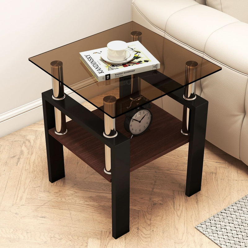 Tempered Glass Tables Square Black Living Room Contemporary Set Of Two