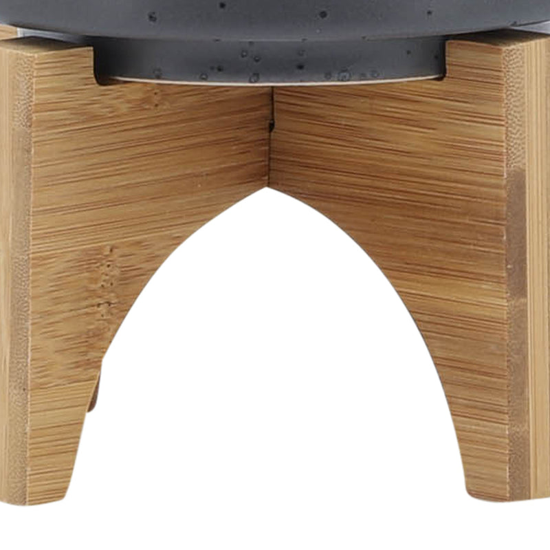 5' PLANTER W/ WOOD STAND, MATTE GRAY