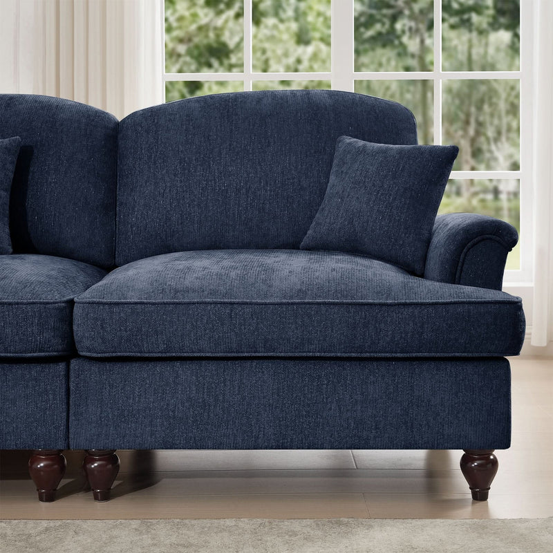 Sofas Chenille Upholstery Three Seater Mid Century Blue Living Room