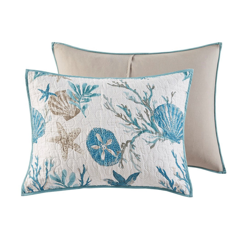 6 Piece Cotton Sateen Quilt Set with Throw Pillows Aqua King/Cal King