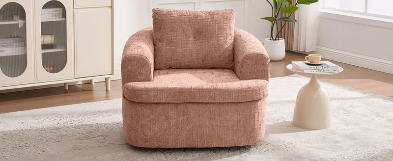 360 Degree Swivel Chair Chenille Pink Dual Layer Cushion Living Room Decor Accent Seating Home