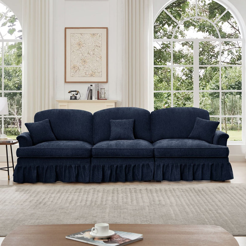 Sofas Chenille Upholstery Three Seater Mid Century Blue Living Room