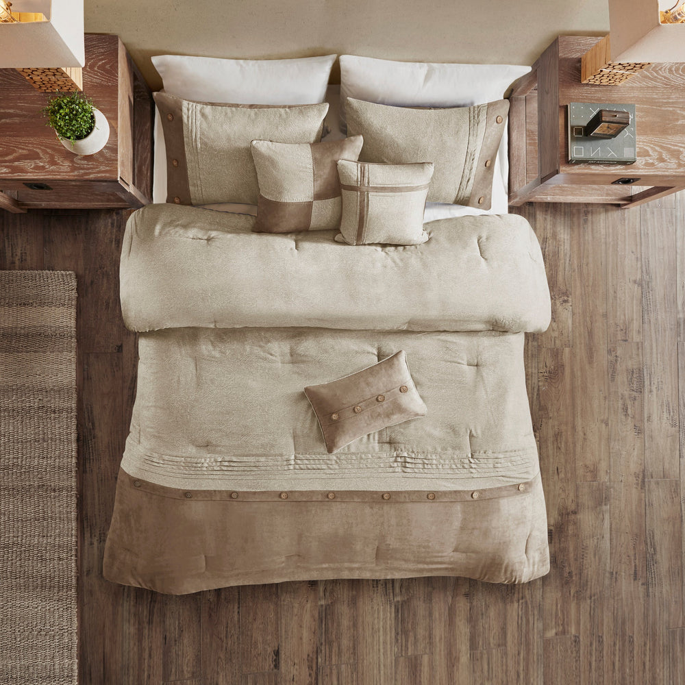 7 Piece Faux Suede Comforter Set Tan Queen Media 13