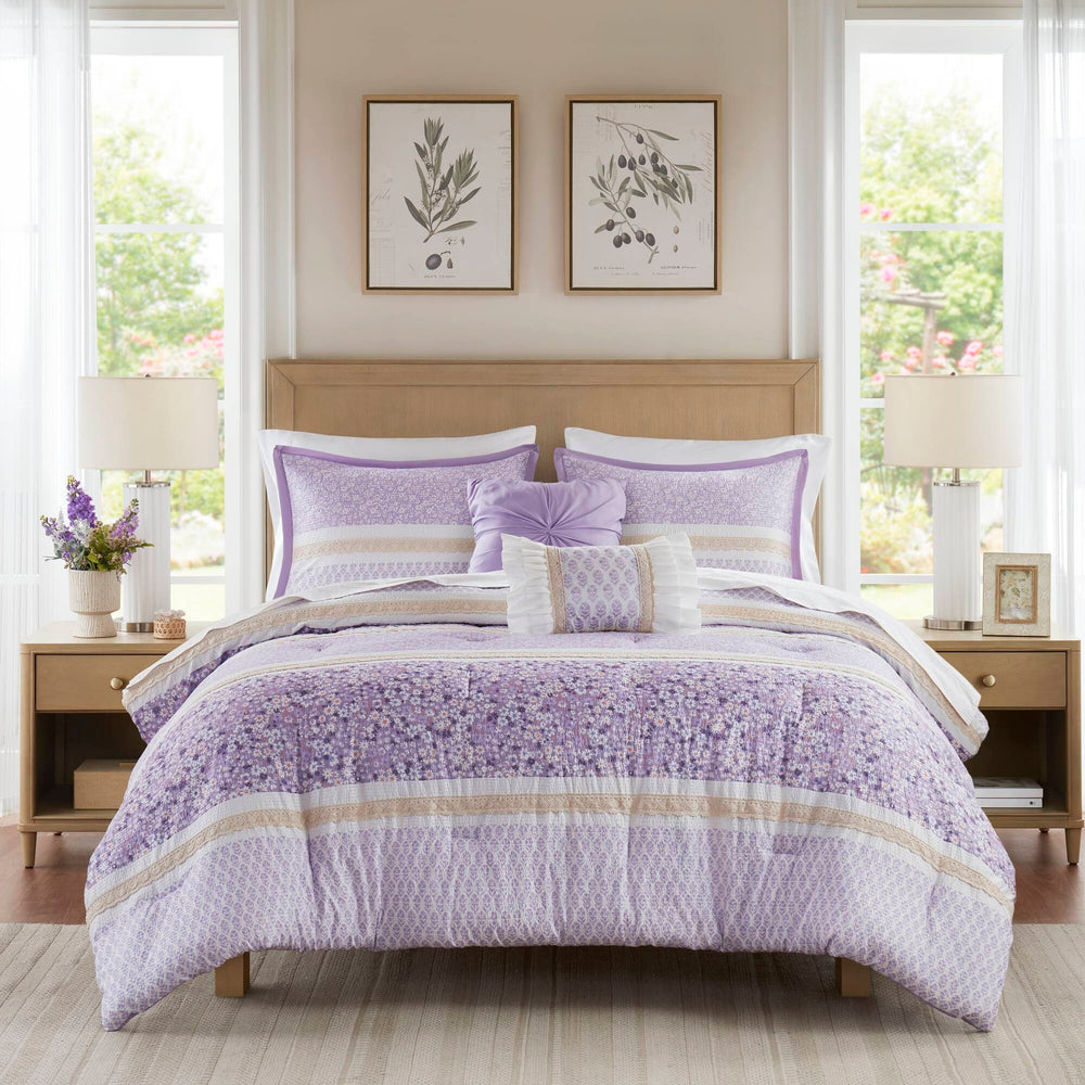 5 PCS King/Cal King Seersucker Comforter Set with Throw Pillows Media 14