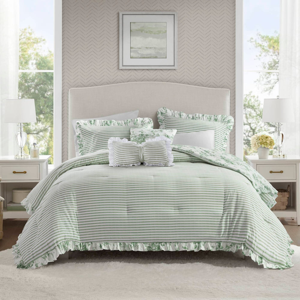 5 Pieces Full/Queen Comforter Set with Decorative Pillows,Green Media 17