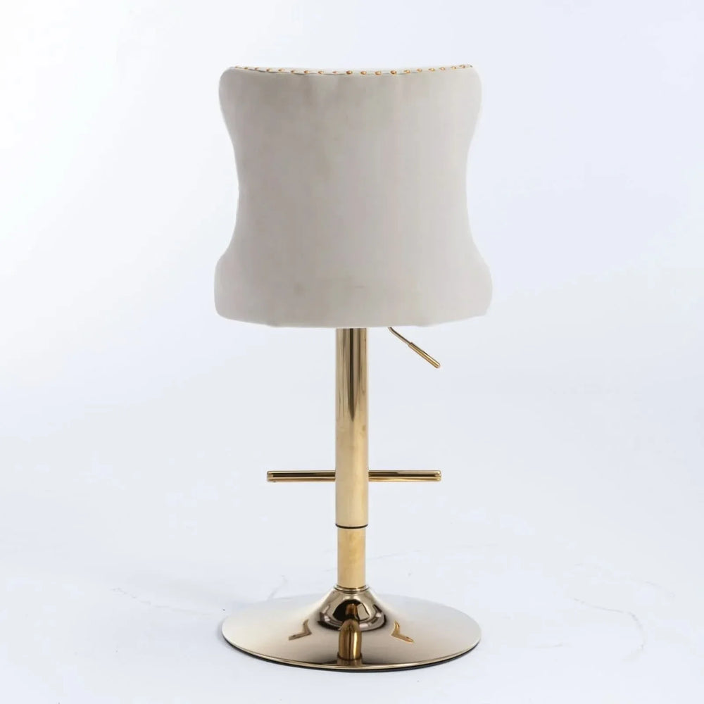Velvet Bar Stools Beige Upholstered Adjustable Height 25-33 In Set Of 2 Media 7