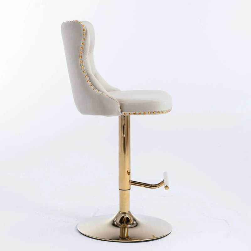 Velvet Bar Stools Beige Upholstered Adjustable Height 25-33 In Set Of 2