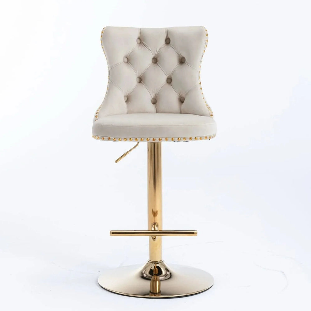 Velvet Bar Stools Beige Upholstered Adjustable Height 25-33 In Set Of 2 Media 2
