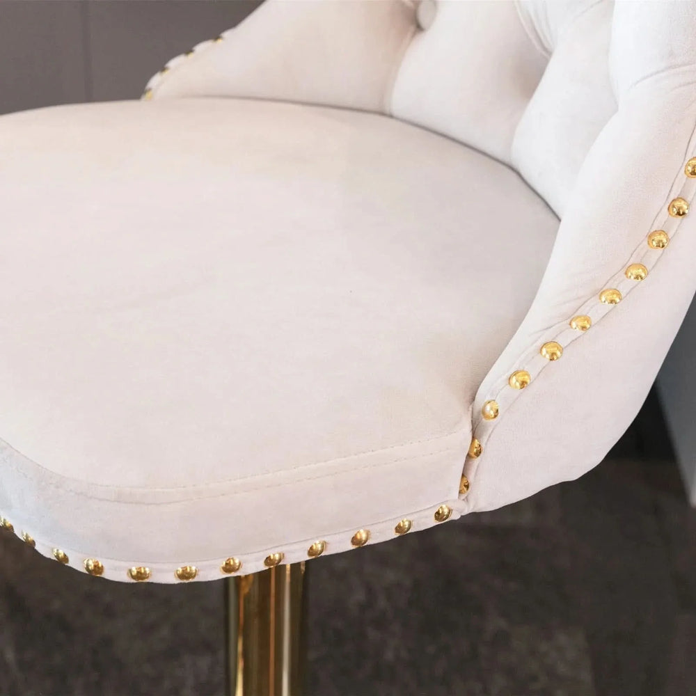 Velvet Bar Stools Beige Upholstered Adjustable Height 25-33 In Set Of 2 Media 14