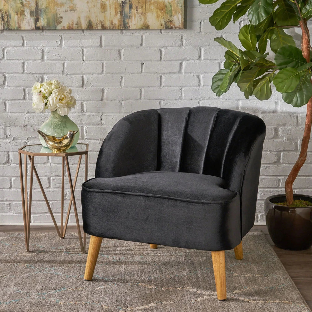 Accent Chair Altay Velvet Black Mid-Century Modern Reading Armchair Media 5