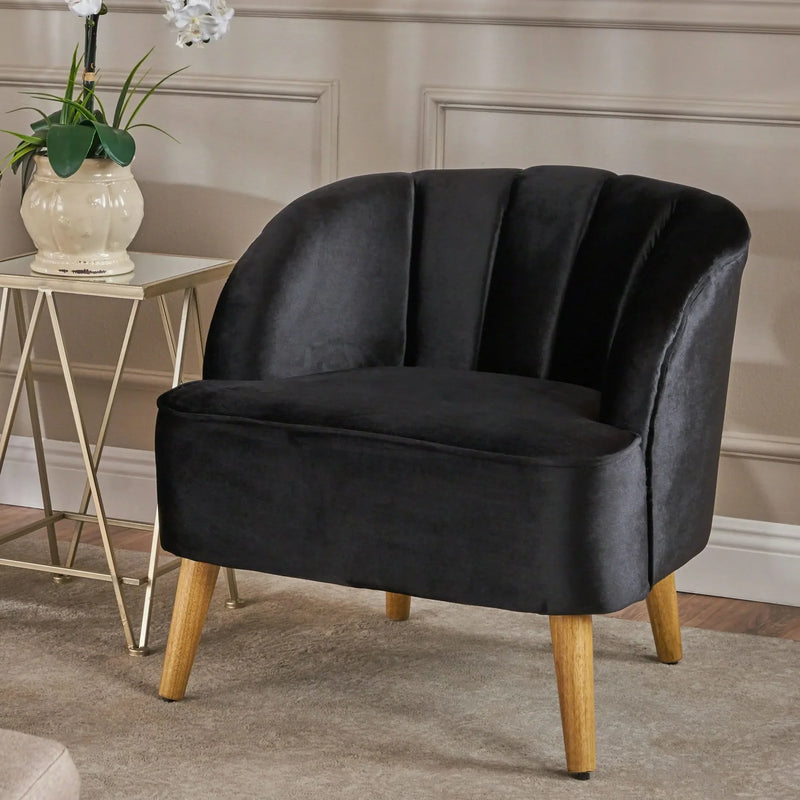 Accent Chair Altay Velvet Black Mid-Century Modern Reading Armchair
