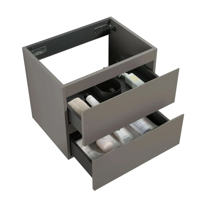 Wall Mount Cabinet Particle Board Gray With Two Drawers Modern Bathroom