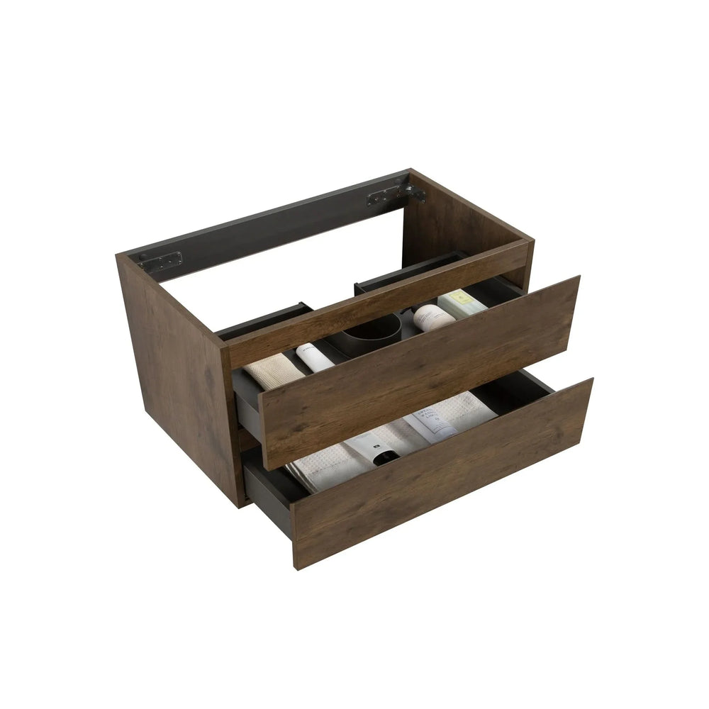 Wall Mount Cabinet Walnut Finish With Two Drawers For Bathroom Storage Media 4