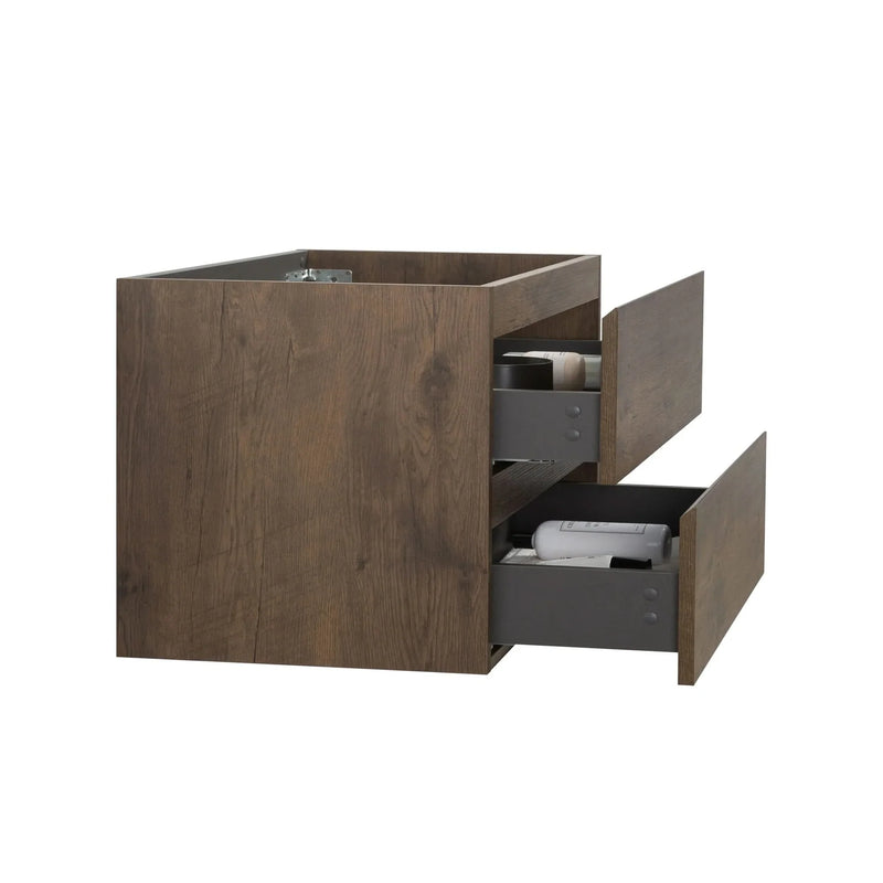 Wall Mount Cabinet Walnut Finish With Two Drawers For Bathroom Storage