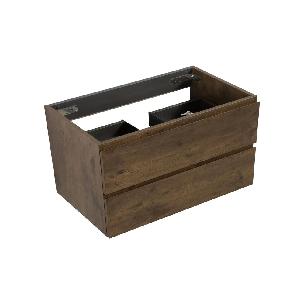 Wall Mount Cabinet Walnut Finish With Two Drawers For Bathroom Storage Media 3