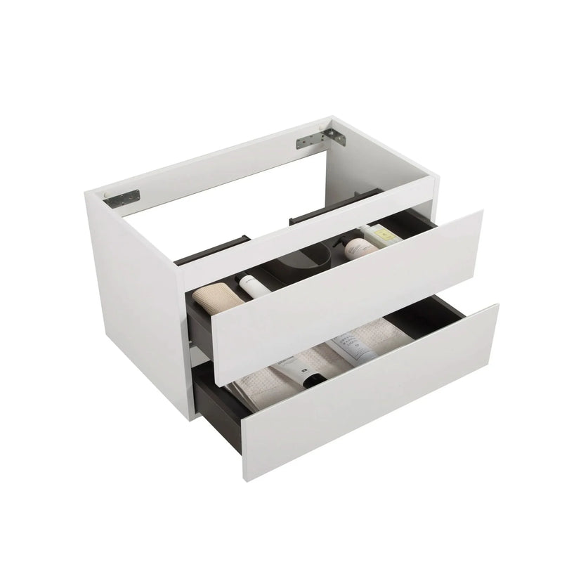 Wall Mount Bathroom Cabinet White Space-Saving Double Drawers Pre-Assembled