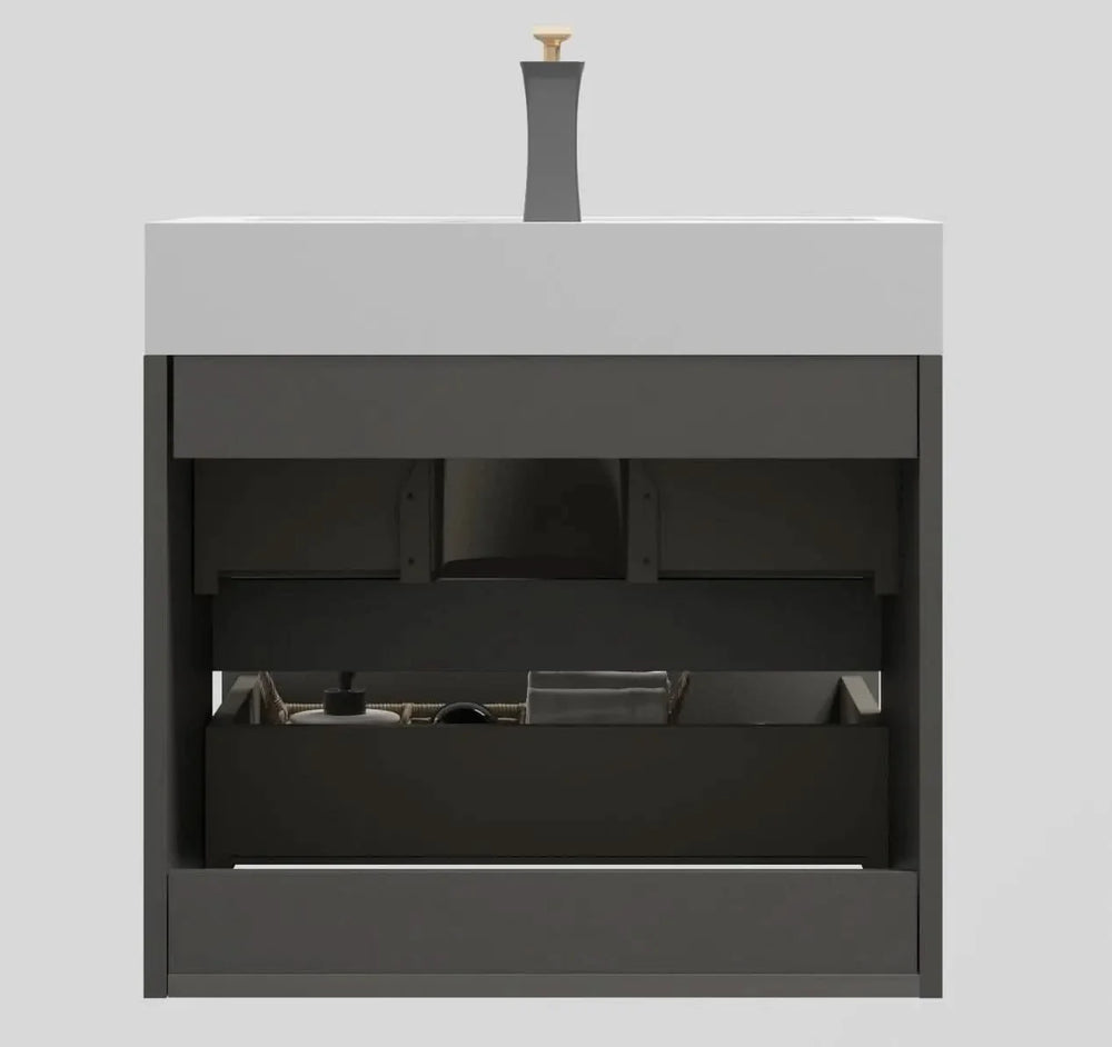 Bathroom Vanity Gray Particle Board Wall Mounted Sink Cabinet for Modern Bath Media 7