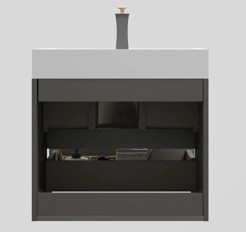 Bathroom Vanity Gray Particle Board Wall Mounted Sink Cabinet for Modern Bath
