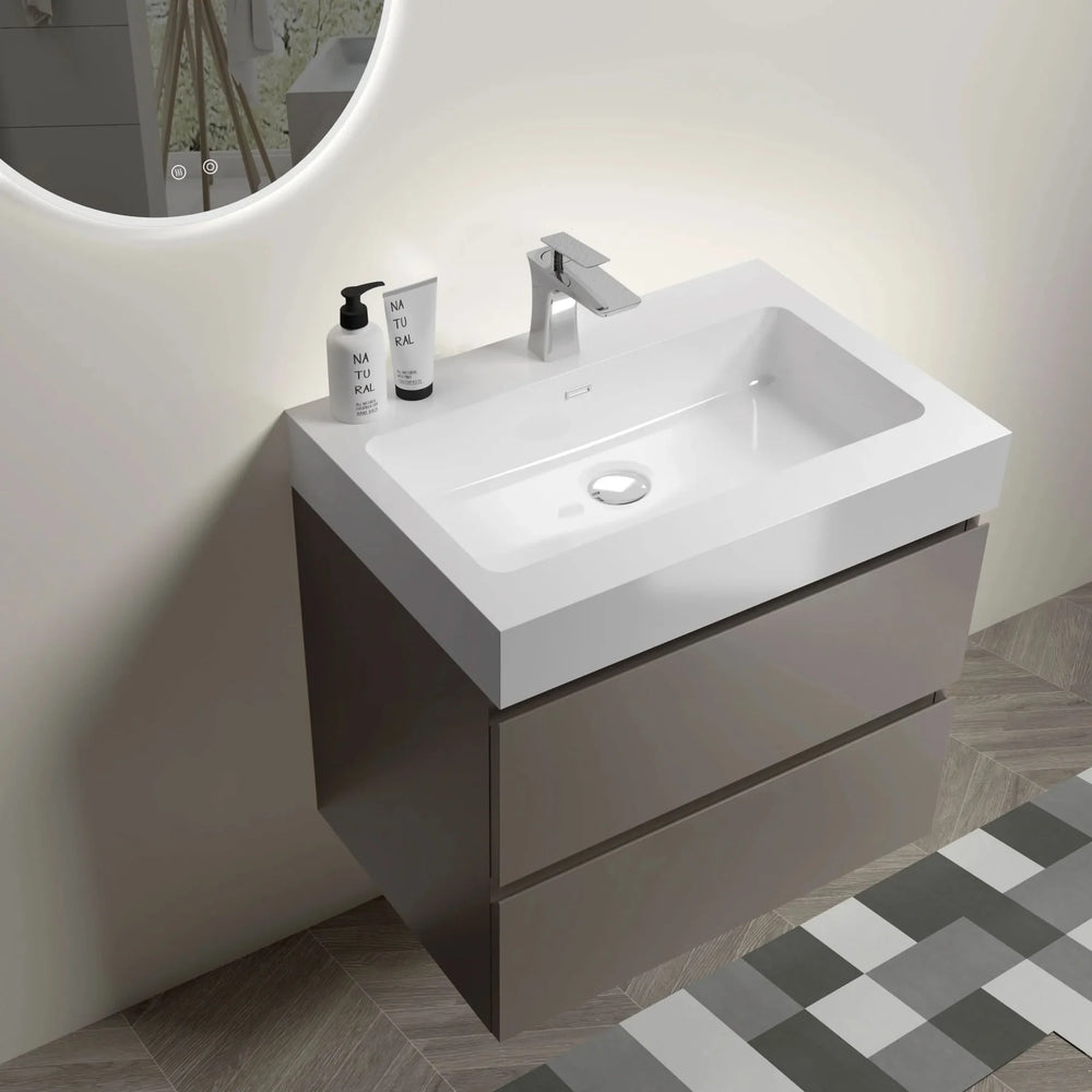 Bathroom Vanity Gray Particle Board Wall Mounted Sink Cabinet for Modern Bath Media 2
