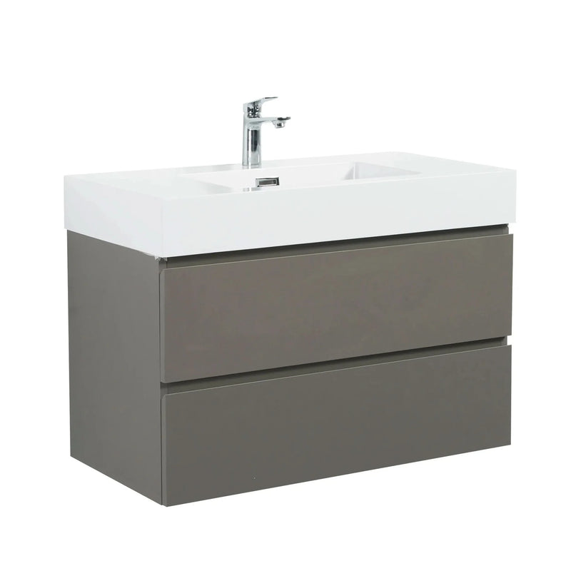 Bathroom Vanity Gray Wall Mounted With Sink & Large Storage Cabinet